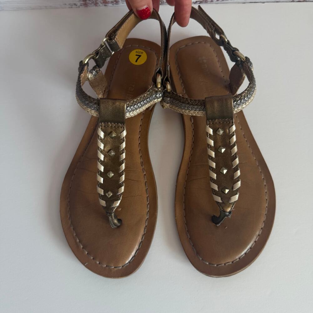 NATURALIZER Boho-Chic Metallic T-Strap Thong Design Sandals 7M